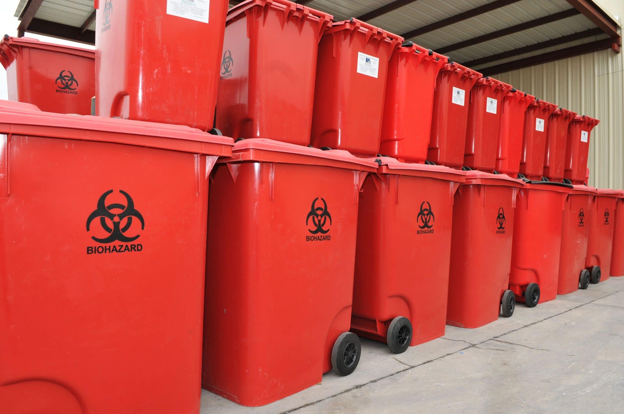 red biohazard bins